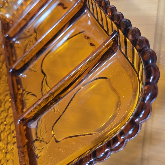 INDIANA GLASS AMBER DEPRESSION DIVIDED RELISH TRAY FRUIT PLATTER - Picture 12 of 16